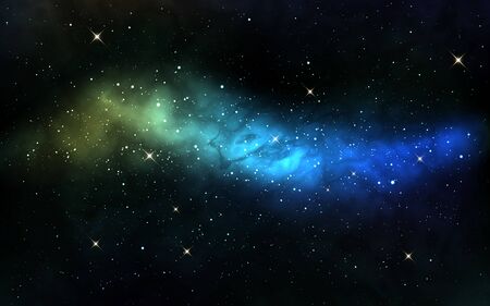 Milky way with white stars. Space background with blue nebula and stardust. Realistic cosmos...