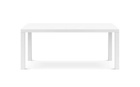 Table white mockup. Modern 3d desk with soft shadow. Interior design template. Realistic clean object for presentation or advertisement. Isolated platform. Vector illustration.のイラスト素材