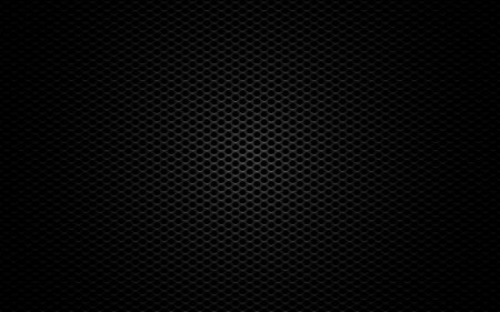 Metal mesh. Black perforated texture. Carbon backdrop with gradient light. Dark sheet metal. Steel plate with cells. Futuristic material. Vector illustrationのイラスト素材