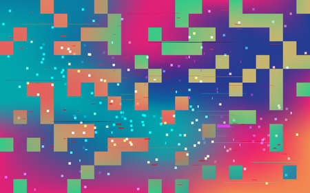 Glitch color pixels. Digital video damaged. Static television noise. Colorful distortion texture. Distorted signal effect. Broken computer screen. Vector illustrationのイラスト素材