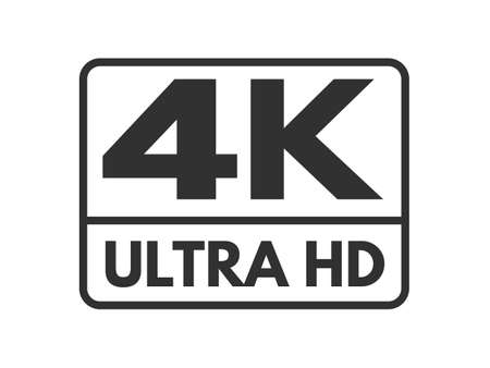 4K Ultra. HD label icon on white background. Black and white UHD symbol. High definition mark. 2160p resolution video icon isolated. Vector illustrationのイラスト素材
