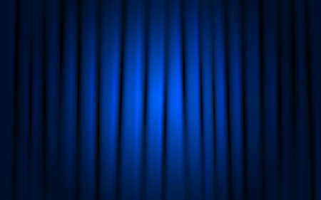 Curtain blue background. Shining stage with spotlight. Concert or theater cloth. Ceremony or cinema template. Closed dark curtain. Vector illustrationのイラスト素材