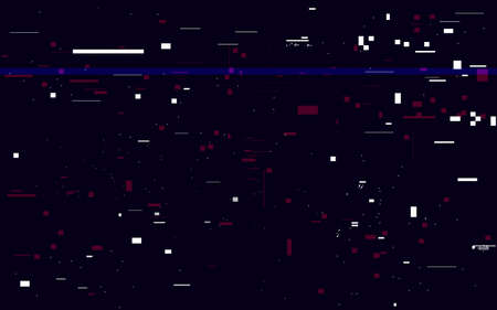 Glitch dark texture. Digital video noise. Distorted overlay effect with random pixels. Error video signal with white shapes. Data distortion design. Vector illustrationのイラスト素材