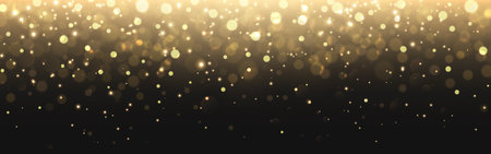 Gold bokeh background. Glowing defocused particles. Magic glittering effect. Blurred sparks on dark...