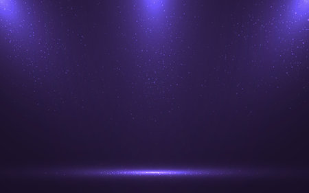 Background spotlights. Award ceremony template. Stage light with particles. Rays and glitter effect on dark backdrop. Empty space for product display. Vector illustrationのイラスト素材