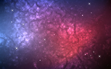 Galaxy background. Realistic starry texture. Glowing nebula with constellations. Color universe with bright stars. Deep space with stardust. Vector illustrationのイラスト素材