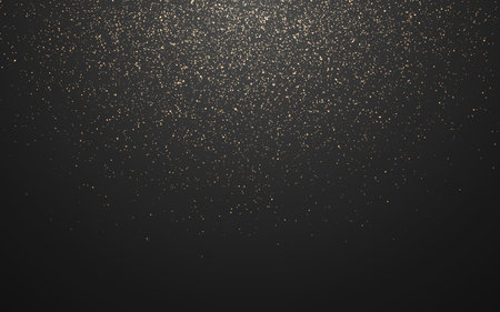 Gold glitter. Luxury particles on dark background. Falling yellow dust. Bright shining confetti. Christmas magic sparkles. Flying shiny dust. Magic holiday decoration. Vector illustrationのイラスト素材