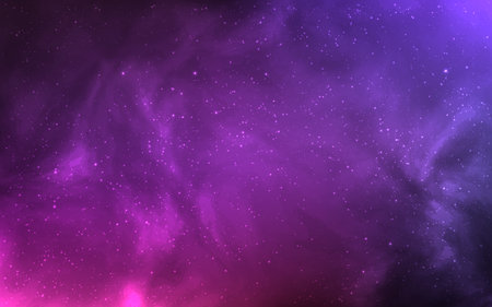 Cosmos background. Outer space with purple nebula. Bright colorful galaxy with glowing stars. Deep...