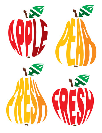 set of vector stylized image of the logos in the form of apple and pear of lettersのイラスト素材
