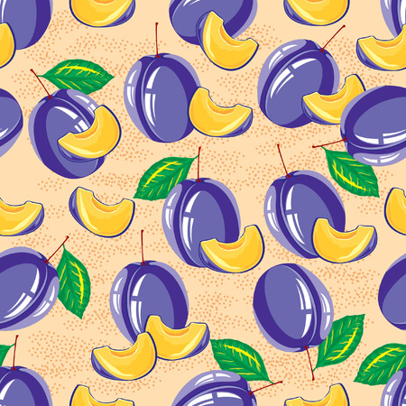 seamless pattern of ripe plum and plum slicesのイラスト素材