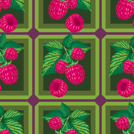 seamless pattern with branches and leaves of raspberryのイラスト素材