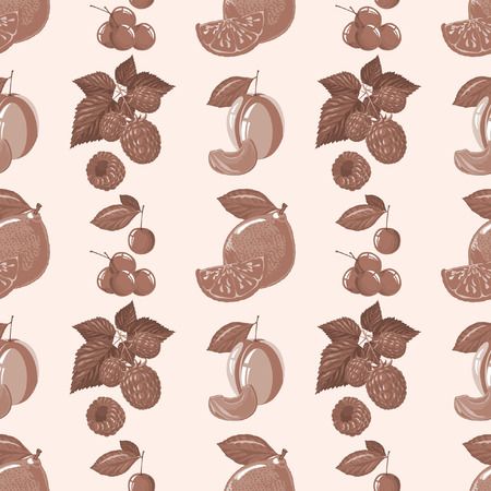 seamless pattern of lemon raspberry cherry plum and fruit slicesのイラスト素材