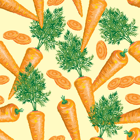 seamless pattern of ripe carrot with leaves and carrot slicesのイラスト素材