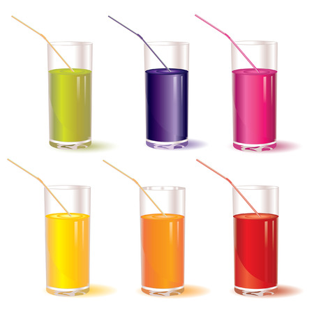 set of glasses with juice and strawのイラスト素材