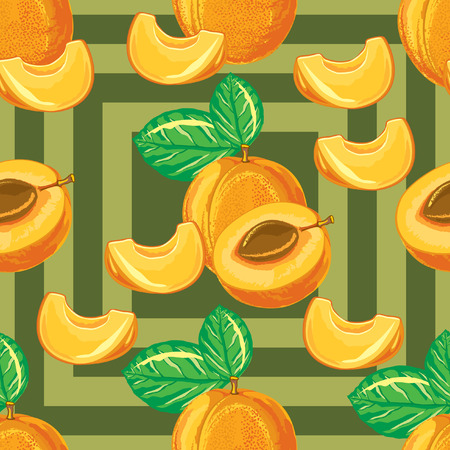 seamless pattern of ripe apricot and apricot slicesのイラスト素材