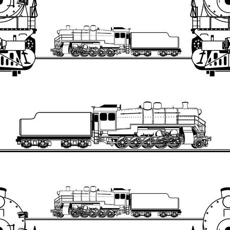seamless pattern in the form of a line drawing of a steam locomotive on a white backgroundのイラスト素材