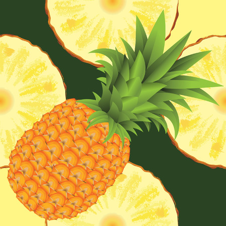 seamless pattern of ripe yellow pineapple and slice of pineappleのイラスト素材