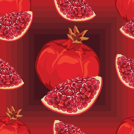 seamless pattern of ripe red garnet and garnet slices with seedsのイラスト素材