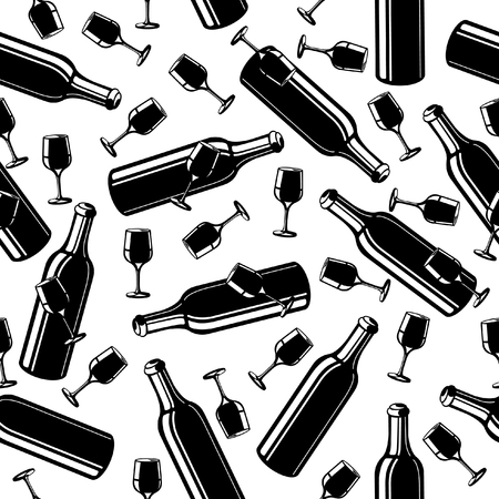 seamless pattern from a wine bottle and glasses on a white backgroundのイラスト素材