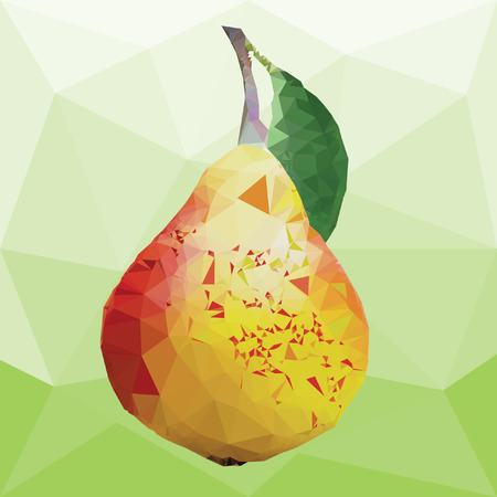 yellow pear with green leaves on a abstract background from trianglesのイラスト素材