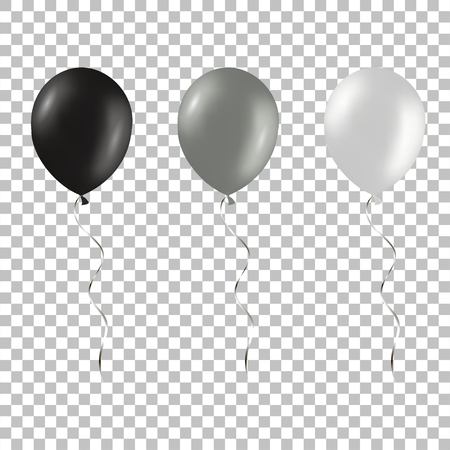 Set of black and silver helium balloons isolated on a transparenの写真素材