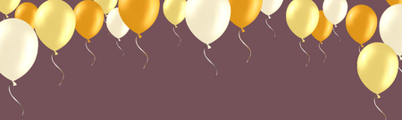 Horizontal banner with golden and white helium balloons. Frame cのイラスト素材
