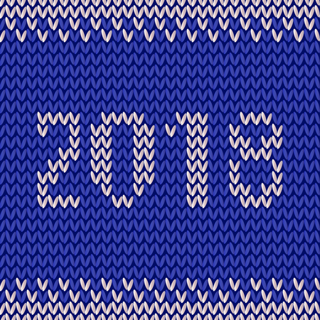 Knitted Christmas background. Happy New Year 2018. New Year Seamless Knitted Pattern with number 2018. Knitting Sweater Designのイラスト素材