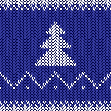 Knitted Christmas background. Happy New Year 2018. New Year Seamless Knitted Pattern with Christmas tree. Knitting Sweater Design.のイラスト素材