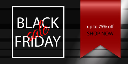 Black friday sale banner with realistic ribbon. Tag. Vector illustration.のイラスト素材