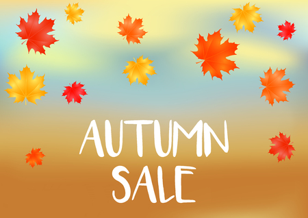 Autumn Sale Background with Falling Autumn Leaves Vector Illustration. Poster, card, label, banner design.のイラスト素材