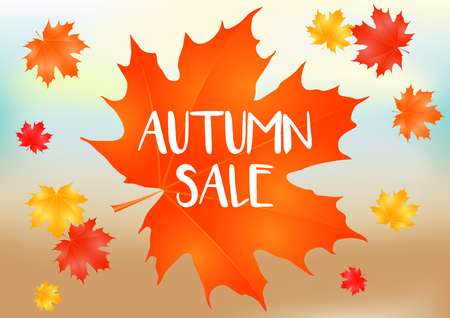 Autumn Sale Background with Falling Autumn Leaves Vector Illustration. Poster, card, label, banner design.のイラスト素材
