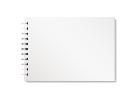 Blank notebook with clipping path isolated on white background. Vector realistic closed notebook. Mock up of blank copybook with metallic silver spiral. Template of organizer or diary.のイラスト素材