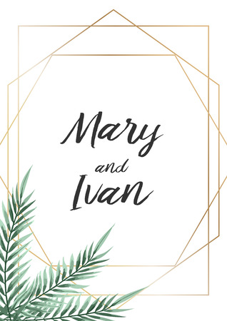 Wedding Invitation, leaves invite card. Design with tropical palm tree leaves.のイラスト素材