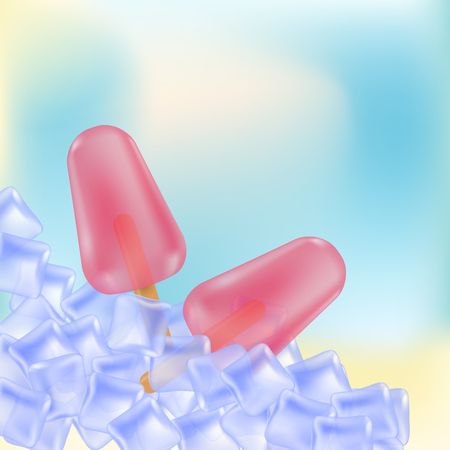 Fruity ice lollies with ice cubes backgroundのイラスト素材