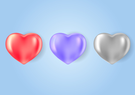 Set of heart shapes of different colors in realistic 3d styleのイラスト素材