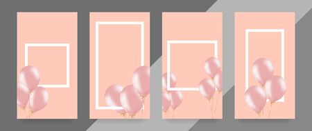 Festive banner with pink helium balloons. Frame composition with space for your text. Useful for announcement , poster, flyer, greeting cardのイラスト素材