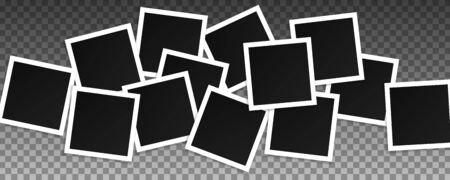 Set of square vector photo frames. Collage of realistic frames isolated on transparent background. Template design.のイラスト素材