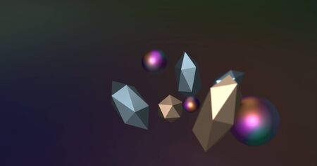 Flying geometric shapes in motion. 3d render illustration.