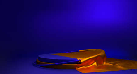 Empty podium curtain background. Pedestal mockup design. 3d renderの写真素材
