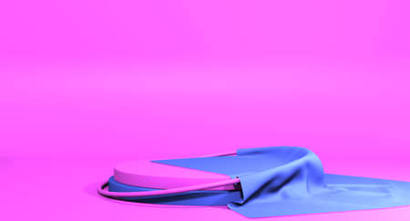 Empty podium curtain background. Pedestal mockup design.の写真素材