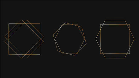 Collection of golden polygonal luxury frames. Set of gold crystal shapes for wedding invitation, luxury templates, decorative patternsのイラスト素材