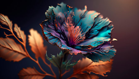 Abstract fluid ink flower. Generative AI.の素材