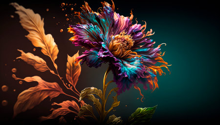 Abstract fluid ink flower. Generative AI.の素材