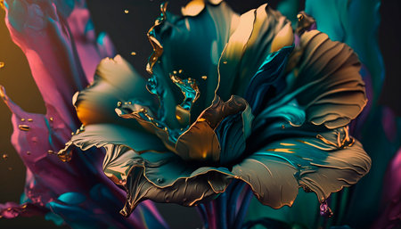 Abstract fluid ink flower. Generative AI.の素材