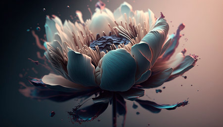 Abstract fluid ink flower. Generative AI.の素材