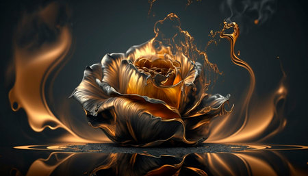 Abstract fluid ink flower. Generative AI.の素材