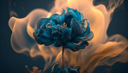 Abstract fluid ink flower. Generative AI.の素材