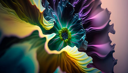 Abstract fluid ink flower. Generative AI.の素材
