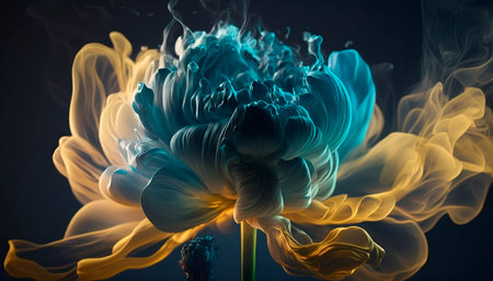 Abstract fluid ink flower. Generative AI.の素材