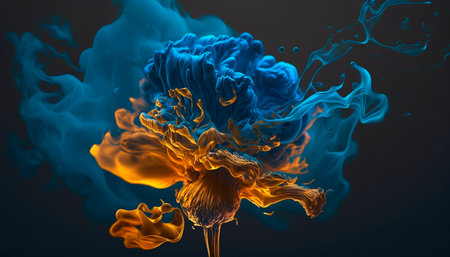 Abstract fluid ink flower. Generative AI.の素材